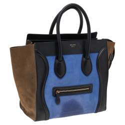 Pre Owned Celine Tricolor Leather and Nubuck Leather Mini Luggage Tote