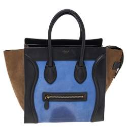 Pre Owned Celine Tricolor Leather and Nubuck Leather Mini Luggage Tote