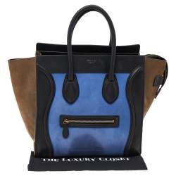 Pre Owned Celine Tricolor Leather and Nubuck Leather Mini Luggage Tote