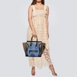 Pre Owned Celine Tricolor Leather and Nubuck Leather Mini Luggage Tote
