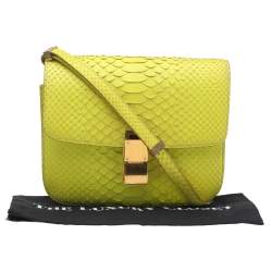 Celine Neon Yellow Python Leather Medium Box Shoulder Bag