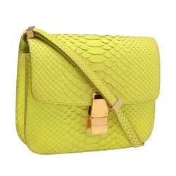 Celine Neon Yellow Python Leather Medium Box Shoulder Bag