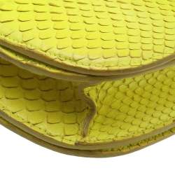 Celine Neon Yellow Python Leather Medium Box Shoulder Bag