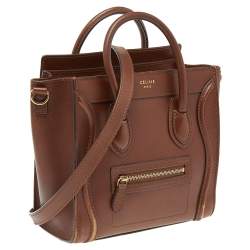 Pre Owned Celine Brown Leather Mini Luggage Tote