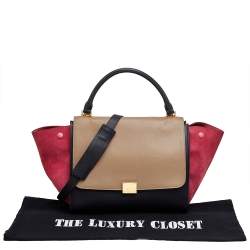 Pre Owned Celine Multicolor Leather And Suede Medium Trapeze Top Handle Bag