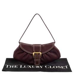 Pre Owned Celine Burgundy Leather Small Buckle Flap Baguette 