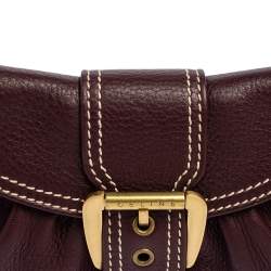 Pre Owned Celine Burgundy Leather Small Buckle Flap Baguette 