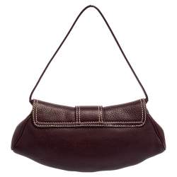 Pre Owned Celine Burgundy Leather Small Buckle Flap Baguette 