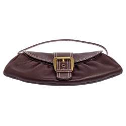 Pre Owned Celine Burgundy Leather Small Buckle Flap Baguette 