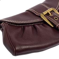Pre Owned Celine Burgundy Leather Small Buckle Flap Baguette 