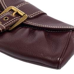 Pre Owned Celine Burgundy Leather Small Buckle Flap Baguette 