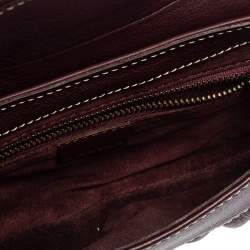 Pre Owned Celine Burgundy Leather Small Buckle Flap Baguette 