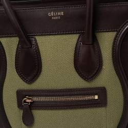 Pre Owned حقيبة يد سيلين مايكرو لاغيدج جلد وكانفاس بني/ أخضر