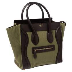 Pre Owned حقيبة يد سيلين مايكرو لاغيدج جلد وكانفاس بني/ أخضر