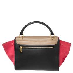 Pre Owned Celine Tri Color Leather and Suede Mini Trapeze Top Handle Bag