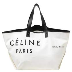 CELINE logo Tote Bag Horizontal Cabas Tote Bag Canvas/Leather White