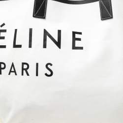 Pre Owned Celine White/Black Canvas and Leather Horizontal Cabas Tote 