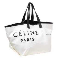 Pre Owned Celine White/Black Canvas and Leather Horizontal Cabas Tote 