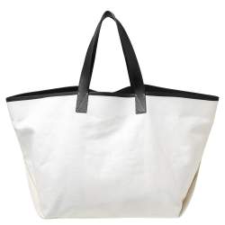 Pre Owned Celine White/Black Canvas and Leather Horizontal Cabas Tote 