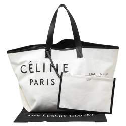 Pre Owned Celine White/Black Canvas and Leather Horizontal Cabas Tote 