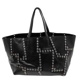 Pre Owned Celine Black Leather Grommet Cabas Tote