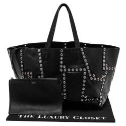 Pre Owned Celine Black Leather Grommet Cabas Tote