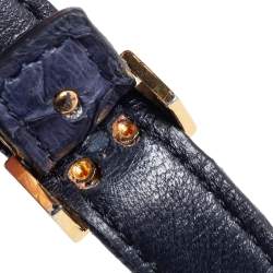 Celine Navy Blue Python Medium Classic Box Shoulder Bag