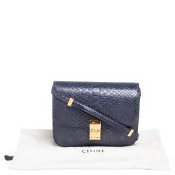 Celine Navy Blue Python Medium Classic Box Shoulder Bag