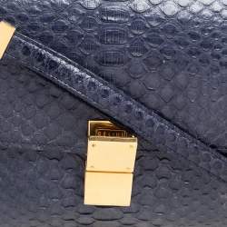 Celine Navy Blue Python Medium Classic Box Shoulder Bag