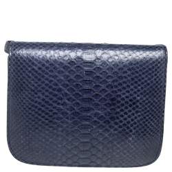 Celine Navy Blue Python Medium Classic Box Shoulder Bag