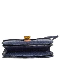Celine Navy Blue Python Medium Classic Box Shoulder Bag