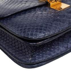 Celine Navy Blue Python Medium Classic Box Shoulder Bag