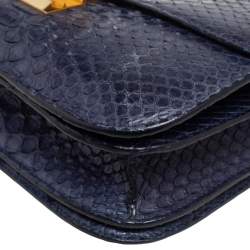 Celine Navy Blue Python Medium Classic Box Shoulder Bag