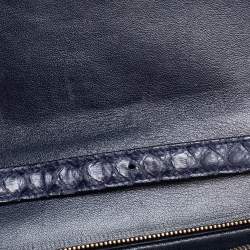 Celine Navy Blue Python Medium Classic Box Shoulder Bag