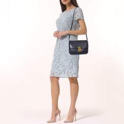 Celine Navy Blue Python Medium Classic Box Shoulder Bag