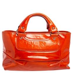 Pre Owned Celine Orange Patent Leather Boogie Tote