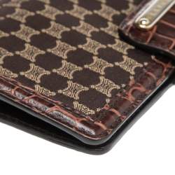 Celine Brown Macadam Canvas and Croc Embossed Leather French Wallet