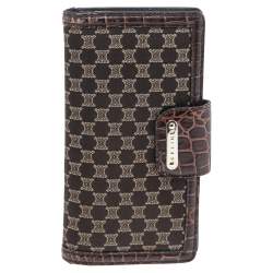 Celine Brown Macadam Canvas and Croc Embossed Leather French Wallet