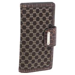 Celine Brown Macadam Canvas and Croc Embossed Leather French Wallet