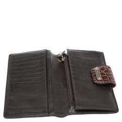 Celine Brown Macadam Canvas and Croc Embossed Leather French Wallet