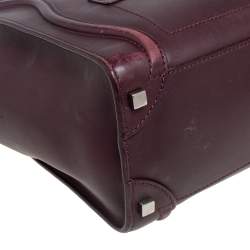 Pre Owned Celine Maroon Leather Micro Luggage Tote