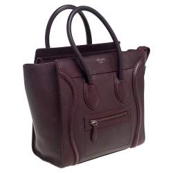 Pre Owned Celine Maroon Leather Micro Luggage Tote