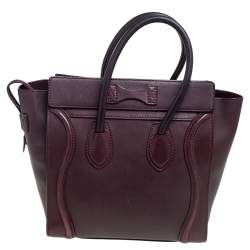 Pre Owned Celine Maroon Leather Micro Luggage Tote