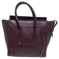 Pre Owned Celine Maroon Leather Micro Luggage Tote