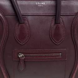 Pre Owned Celine Maroon Leather Micro Luggage Tote