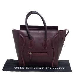 Pre Owned Celine Maroon Leather Micro Luggage Tote