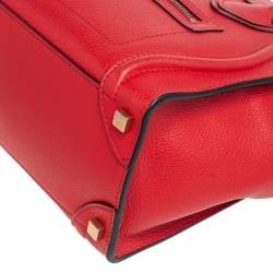 Pre Owned Celine Red Leather Micro Luggage Tote