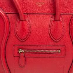 Pre Owned Celine Red Leather Micro Luggage Tote