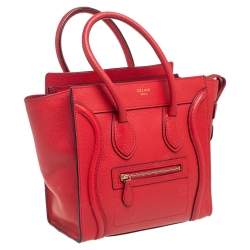Pre Owned Celine Red Leather Micro Luggage Tote