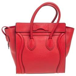 Pre Owned Celine Red Leather Micro Luggage Tote